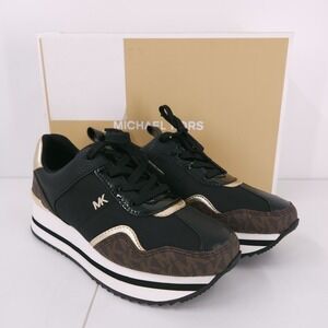 Michael Kors Raina Trainer Brown Lace Up Logo Running Sneaker Shoes Womens 6 M